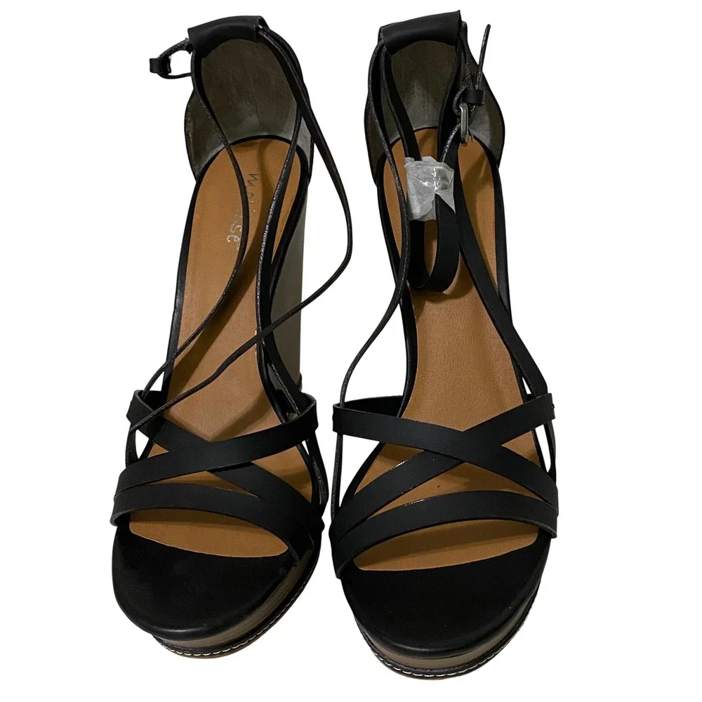 Matisse Joss Black Leather Strappy Platform Wedge Sandals Womens 9M Boho Chic